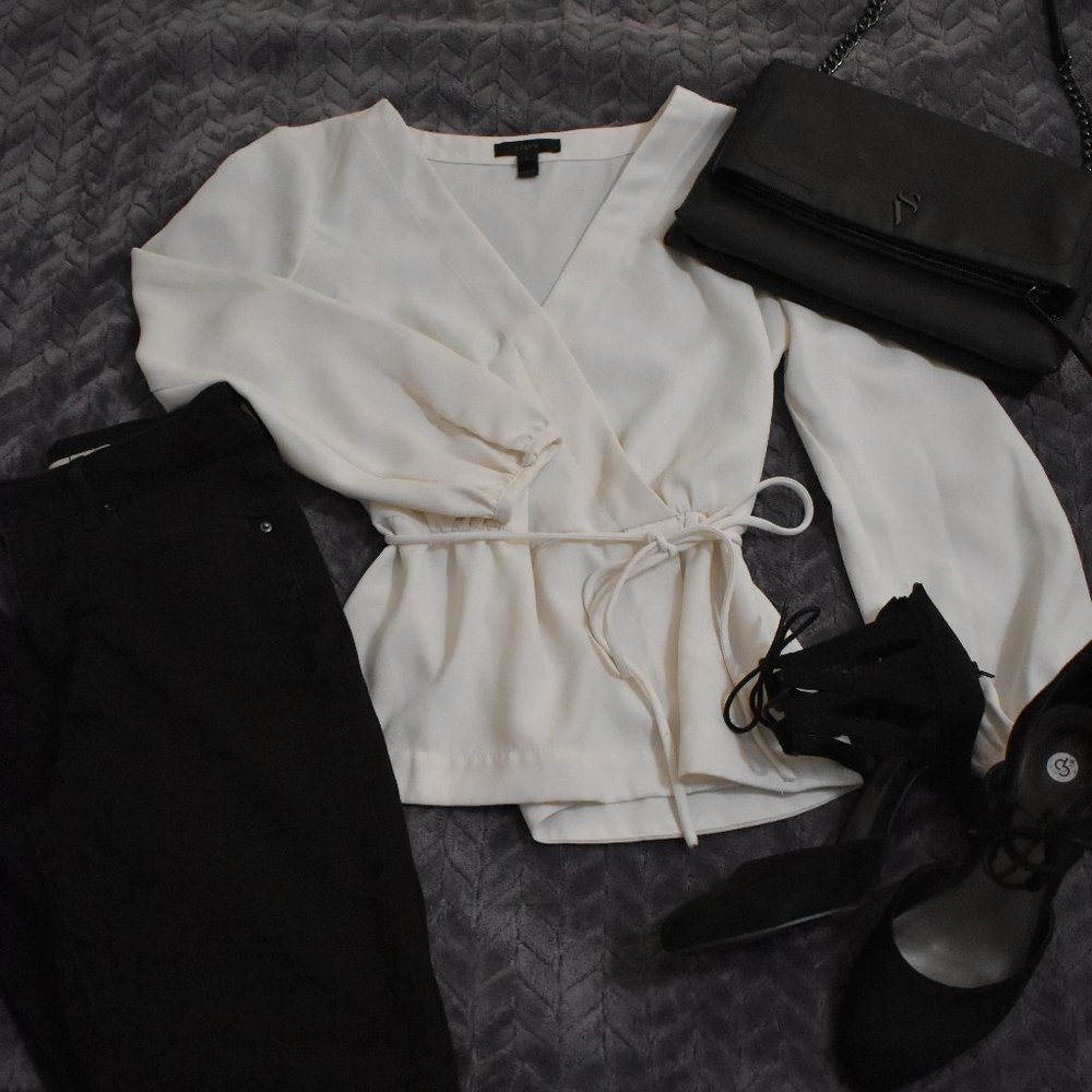 J. CREW Pure White Wrap Top w/ Side Zip